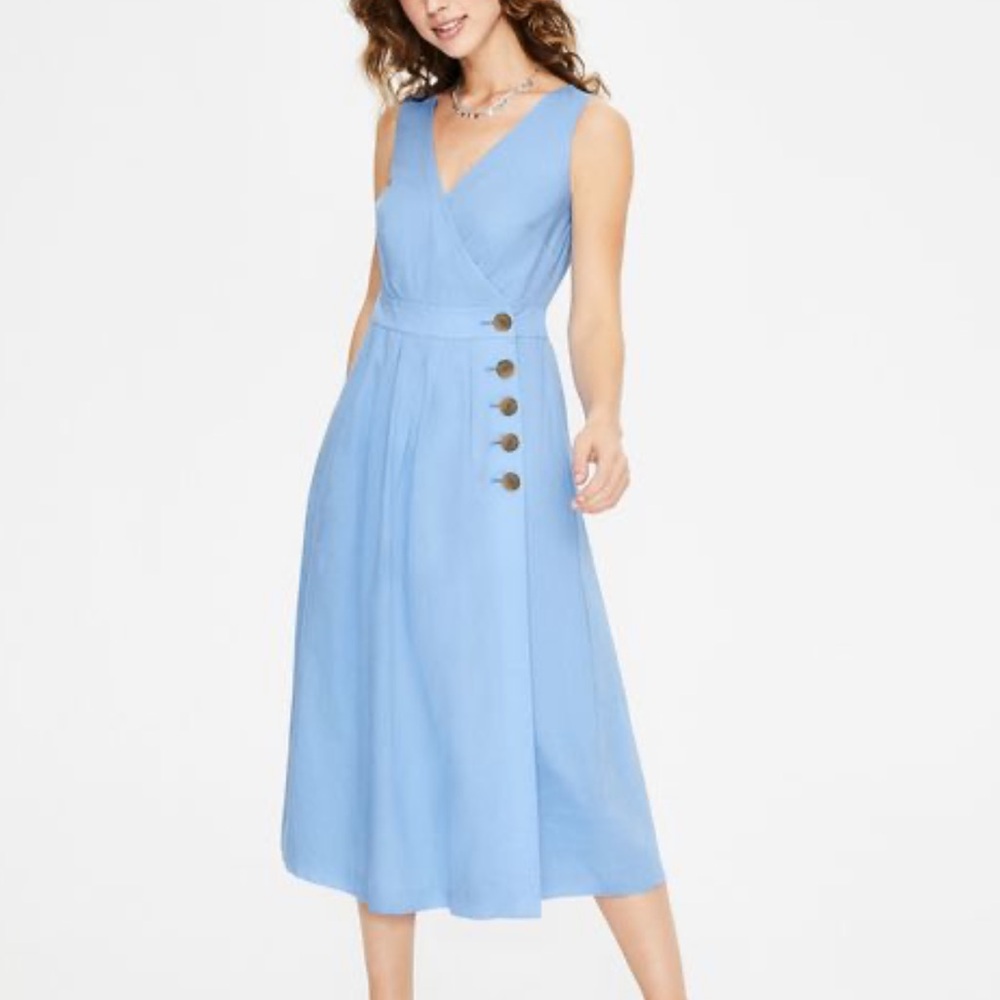 Boden Arwen Light Blue Button Front Dress Size 8
